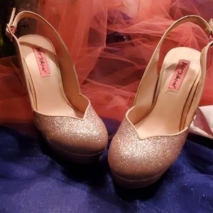 Betsey Johnson pink glitter platforms